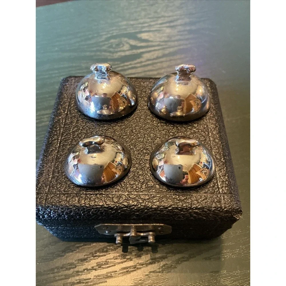 Vintage Set Of (4) X-Ray Eye Shields Silver Plated w/ Original Box - Unmarked